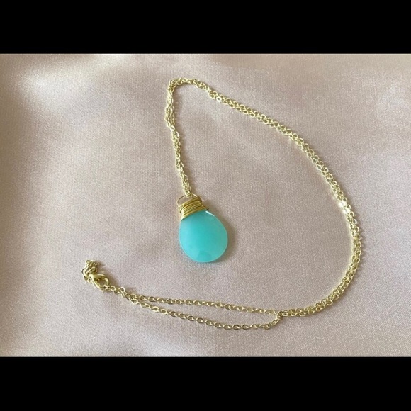 Aqua Chalcedony Gold Plated Necklace, Hand made. New - Picture 4 of 8